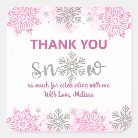 Elegante sprankelende roze sneeuw Hartelijk dank s Vierkante Sticker (Voorkant)