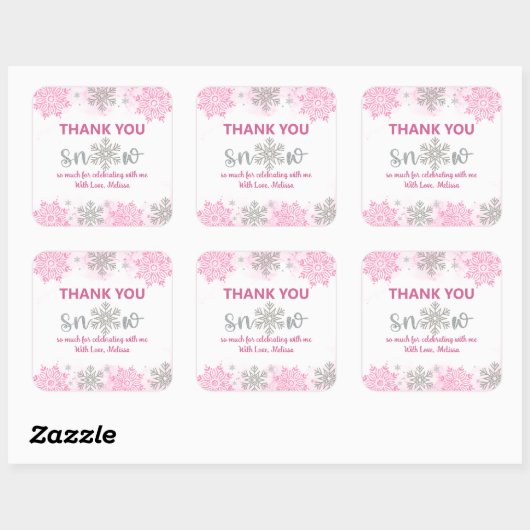 Elegante sprankelende roze sneeuw Hartelijk dank s Vierkante Sticker (Vel)