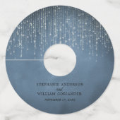 Elegante Sprankelende String Lights Denim Blue Bru Wijnglaslabel (Voorkant)