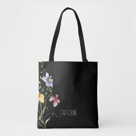 Elegante Spring Black Floral Boho Schattigee Canva Tote Bag (Voorkant)
