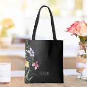 Elegante Spring Black Floral Boho Schattigee Canva Tote Bag