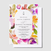 Elegante Spring Bold Bloemen Waterverf bruiloft Vellum Uitnodigingen (Offset)