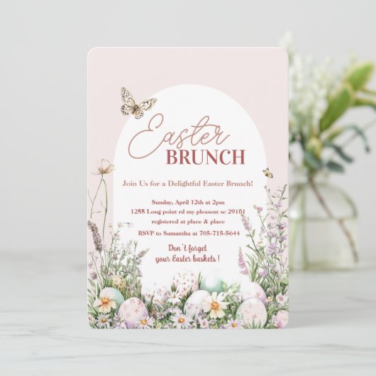 Elegante Spring Flower Easter Brunch Kaart (Staand voorkant)
