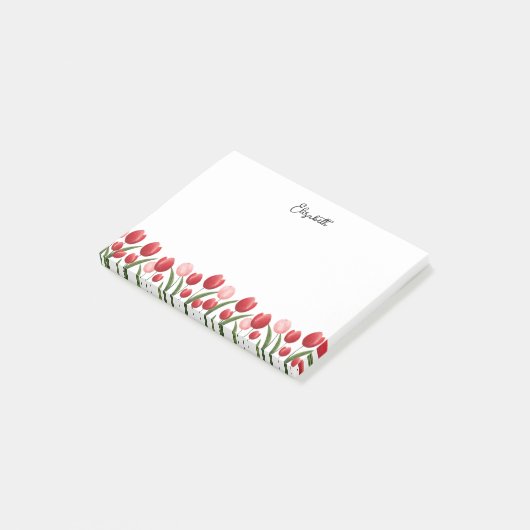 Elegante Spring Flower Tulip Roze en Rood Post-it® Notes (Schuin)