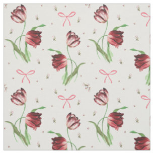 Elegante Spring Pink Bows Tulpen Bloemen Stof