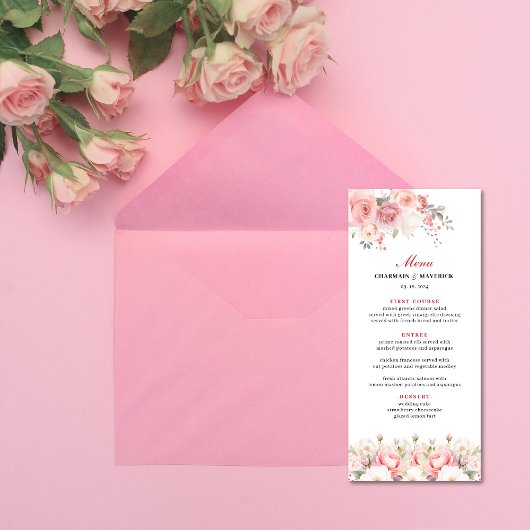 Elegante Spring Roos Blush Roze bruiloft Menu