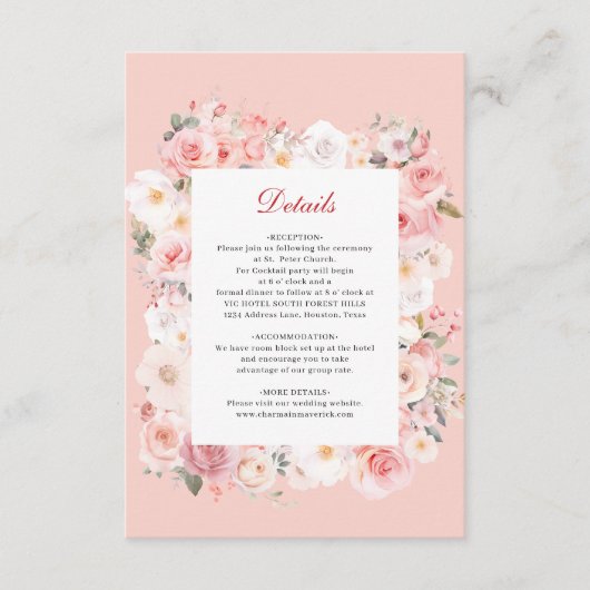 Elegante Spring Roos Blush Roze Lijst bruiloft Informatiekaartje (Voorkant)