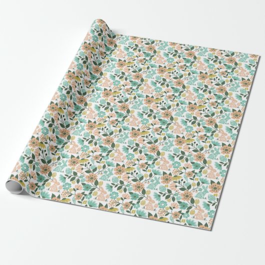 Elegante Spring Wildflower Bloemen Paashaas Cadeaupapier (Uitgerold)