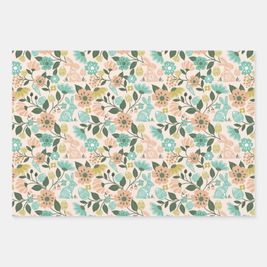 Elegante Spring Wildflower Bloemen Paashaas Inpakpapier Vel (Voorkant)