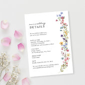 Elegante Spring Wildflower Garden Wedding Details Informatiekaartje