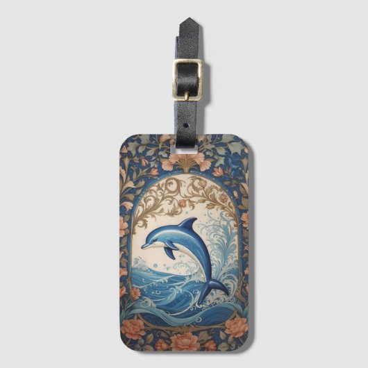 Elegante springdolfijn William Morris geïnspireerd Bagagelabel (Voorkant (verticaal))