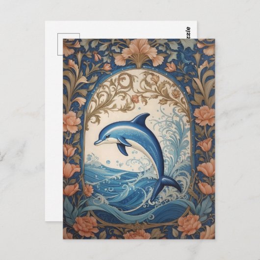 Elegante springdolfijn William Morris geïnspireerd Briefkaart (Voorkant / Achterkant)