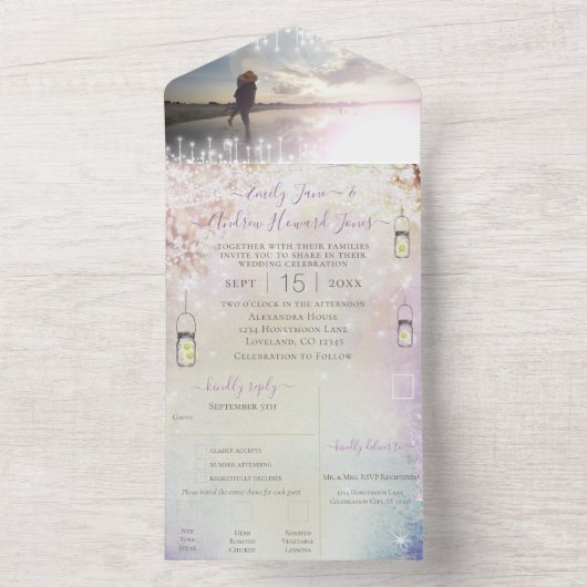 Elegante Sprookjesbos Krans Foto Bruiloft Alles All In One Uitnodiging (Binnen)