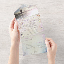 Elegante Sprookjesbos Krans Foto Bruiloft Alles All In One Uitnodiging