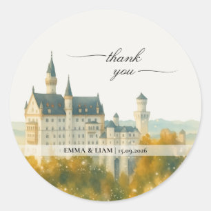 Elegante Sprookjeskasteel Bruiloft Bedankt Ronde Sticker
