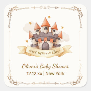 Elegante Sprookjesprins Kasteel Baby Shower Vierkante Sticker
