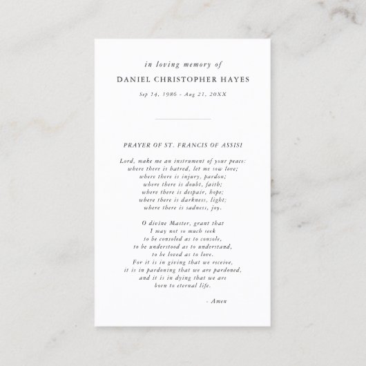 Elegante St. Francis Fotogebed Kaart Visitekaartje (Achterkant)