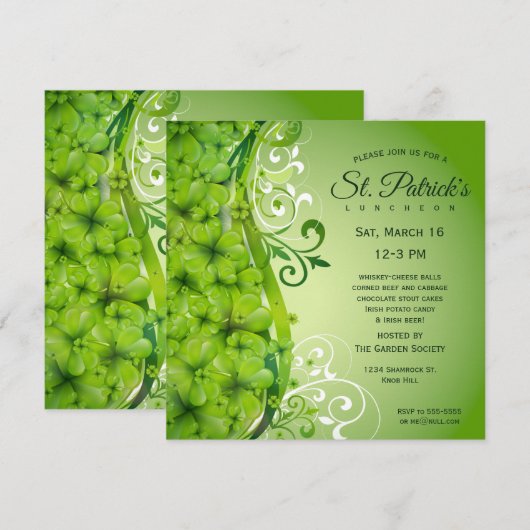 Elegante St. Patrick's Day-klaver en -krullen Kaart (Voorkant / Achterkant)