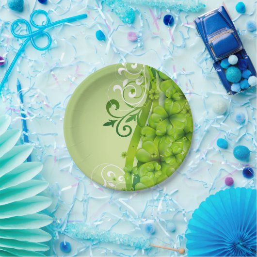 Elegante St. Patrick's Day Shamrocks en Scrolls Papieren Bordje (Feest)