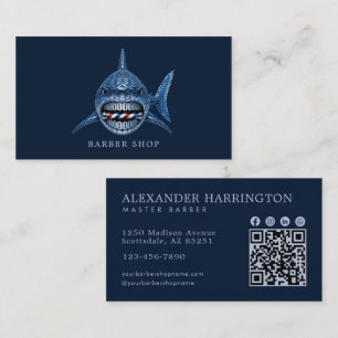 Elegante Stalen Haai Kapperszaak Qr Code Visitekaartje