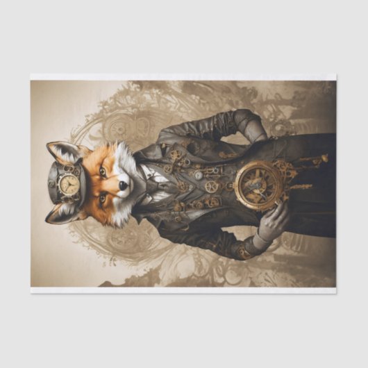 Elegante  Steampunk Fox Tissuepapier (Voorkant)