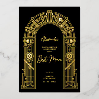 Elegante Steampunk Getuigen Voorstel Goud TLW26 Folie Uitnodiging
