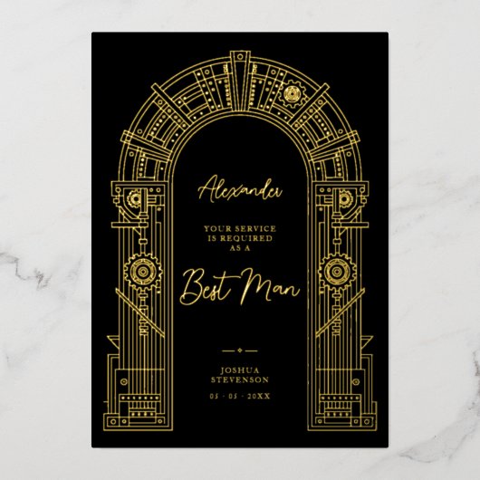 Elegante Steampunk Getuigen Voorstel Goud TLW26 Folie Uitnodiging (Voorkant)