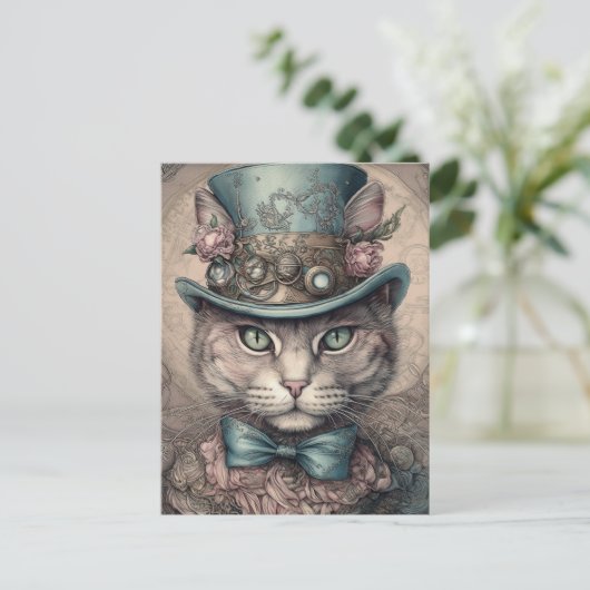 Elegante Steampunk Kat Briefkaart (Staand voorkant)