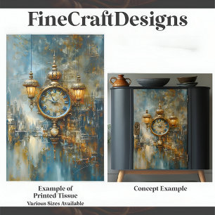 Elegante Steampunk Klok & Lantaarns A8 Decoupage Tissuepapier