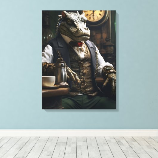 Elegante Steampunk Krokodil Klok Maker Krokodil Canvas Afdruk (Insitu (Houten vloer))
