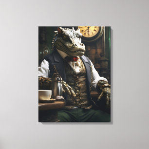 Elegante Steampunk Krokodil Klok Maker Krokodil Canvas Afdruk