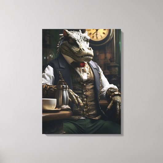 Elegante Steampunk Krokodil Klok Maker Krokodil Canvas Afdruk (Voorkant)