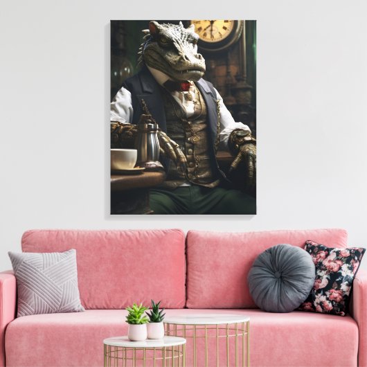 Elegante Steampunk Krokodil Klok Maker Krokodil Canvas Afdruk (Insitu (Woonkamer))
