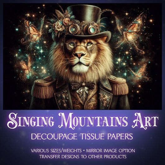 Elegante  Steampunk Lion Decoupage Tissuepapier