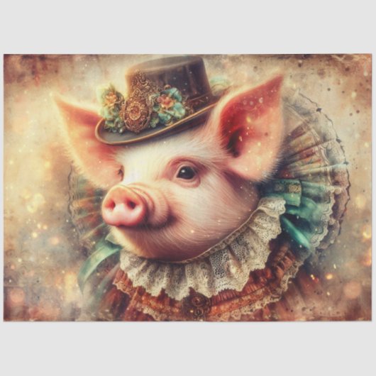 Elegante Steampunk Pig Portret Decoupage Tissuepapier (Voorkant)