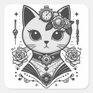 Elegante Steampunk Victoriaans Cat Vierkante Sticker