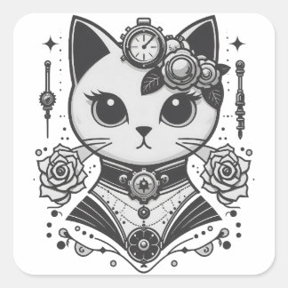 Elegante Steampunk Victoriaans Cat Vierkante Sticker