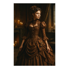 Elegante Steampunk Victoriaanse Dame in Bruin Foto Afdruk