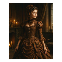 Elegante Steampunk Victoriaanse Dame in Bruin Foto Afdruk