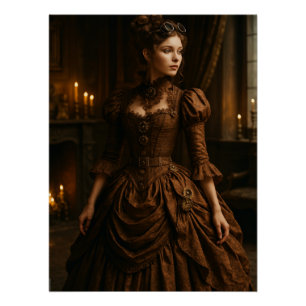 Elegante Steampunk Victoriaanse Dame in Bruin Perfect Poster