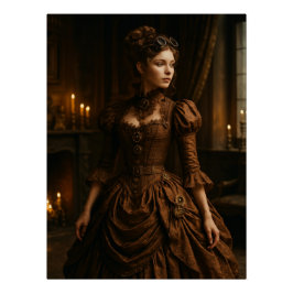 Elegante Steampunk Victoriaanse Dame in Bruin  Perfect Poster