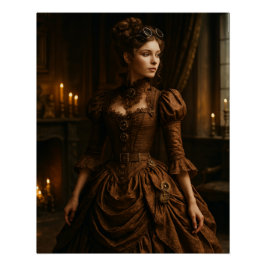 Elegante Steampunk Victoriaanse Dame in Bruin  Perfect Poster