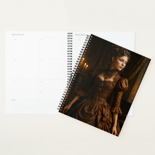 Elegante Steampunk Victoriaanse Dame in Bruin Planner (Display)