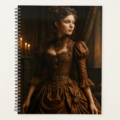 Elegante Steampunk Victoriaanse Dame in Bruin Planner (Voorkant)