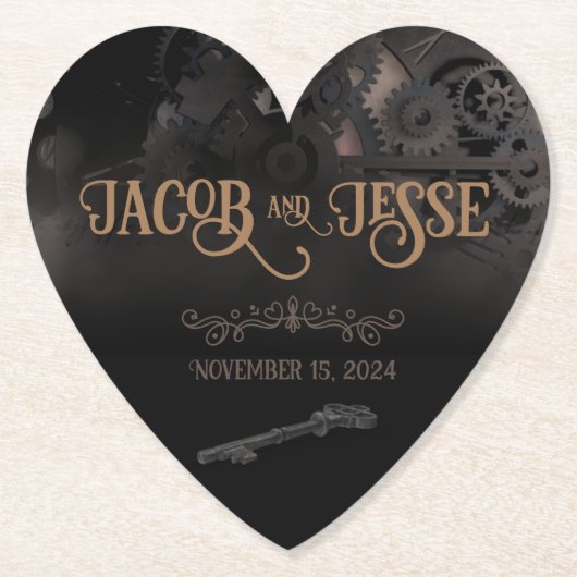 Elegante Steampunk Zwarte Trouwdag Kartonnen Onderzetters (Voorkant)