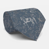 Elegante Steel Blue Horse Floral Stropdas (Opgerold)
