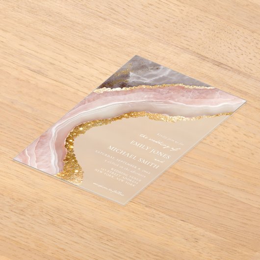 Elegante steen agaat marmer chique bruiloft acryl uitnodigingen (Laagn)