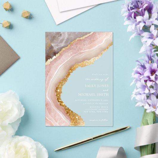 Elegante steen agaat marmer chique bruiloft acryl uitnodigingen (Insitu (Huwelijk))