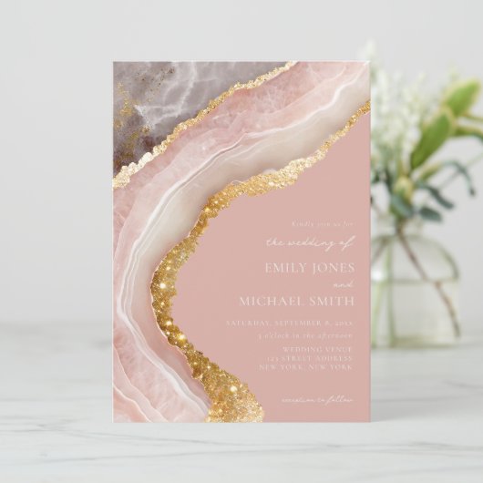 Elegante steen agaat marmer chique bruiloft kaart (Staand voorkant)