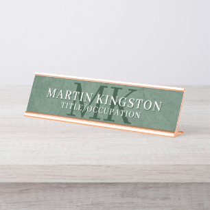 Elegante steentextuur donkergroene monogramnaam bureau naambordje